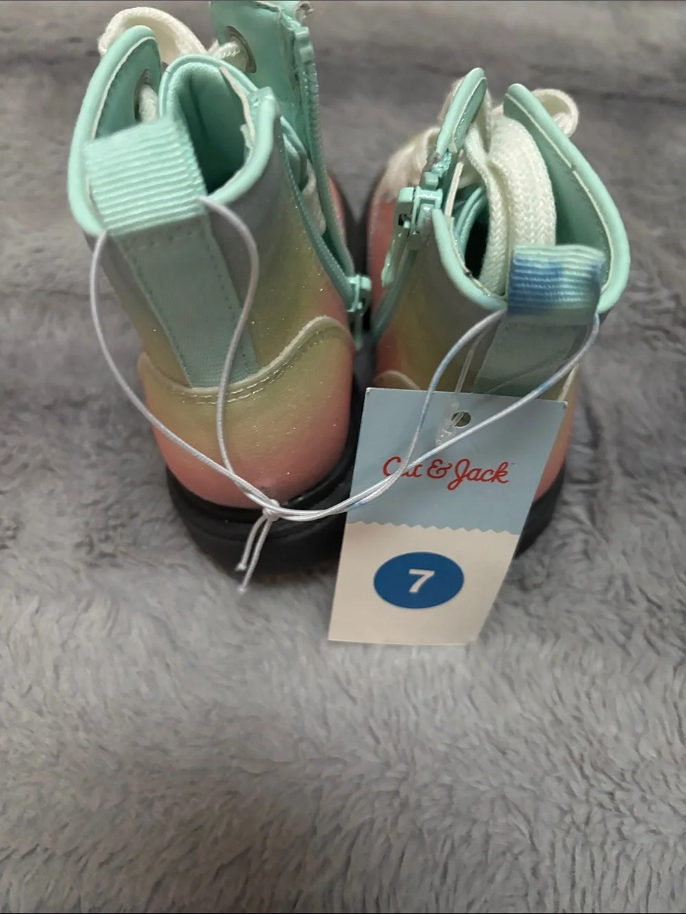 Cat & Jack Girls Glitter Ombre Lace-Up Boots in Mint and Pink
